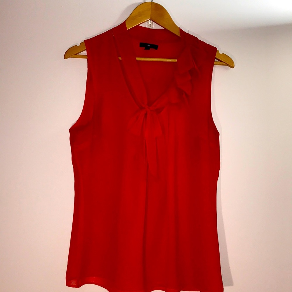 Poppy red blouse with bow and ruffle detail